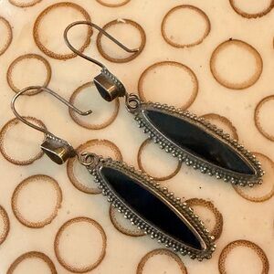 Sterling Silver Black Onyx Marquise Drop Earrings